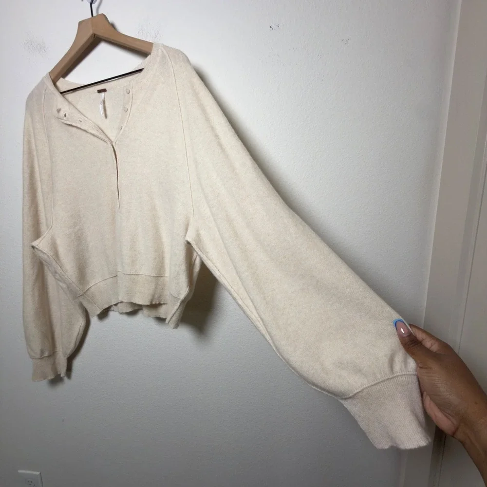 Free People Women 100% Cashmere Sweater Large Pearl Porta Henley
